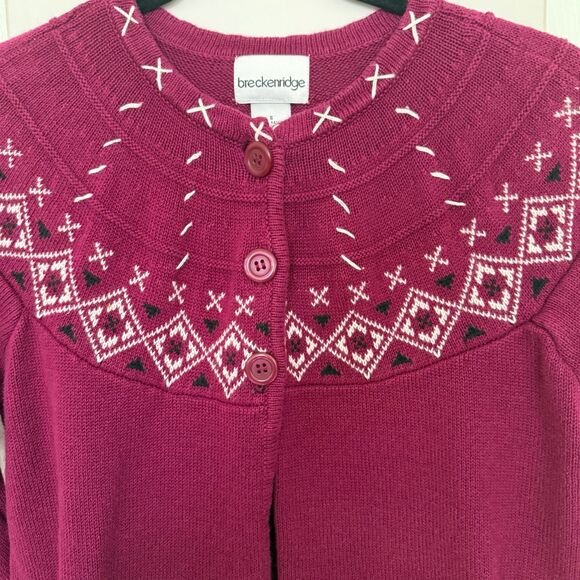 Breckenridge Cardigan Fair Isle Nomad Sweater 3 Button Magenta Purple Small - Picture 7 of 9